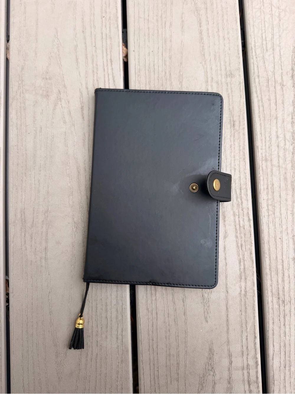 Black Faux Leather Journal Notebook - Snap Closure & Tassel